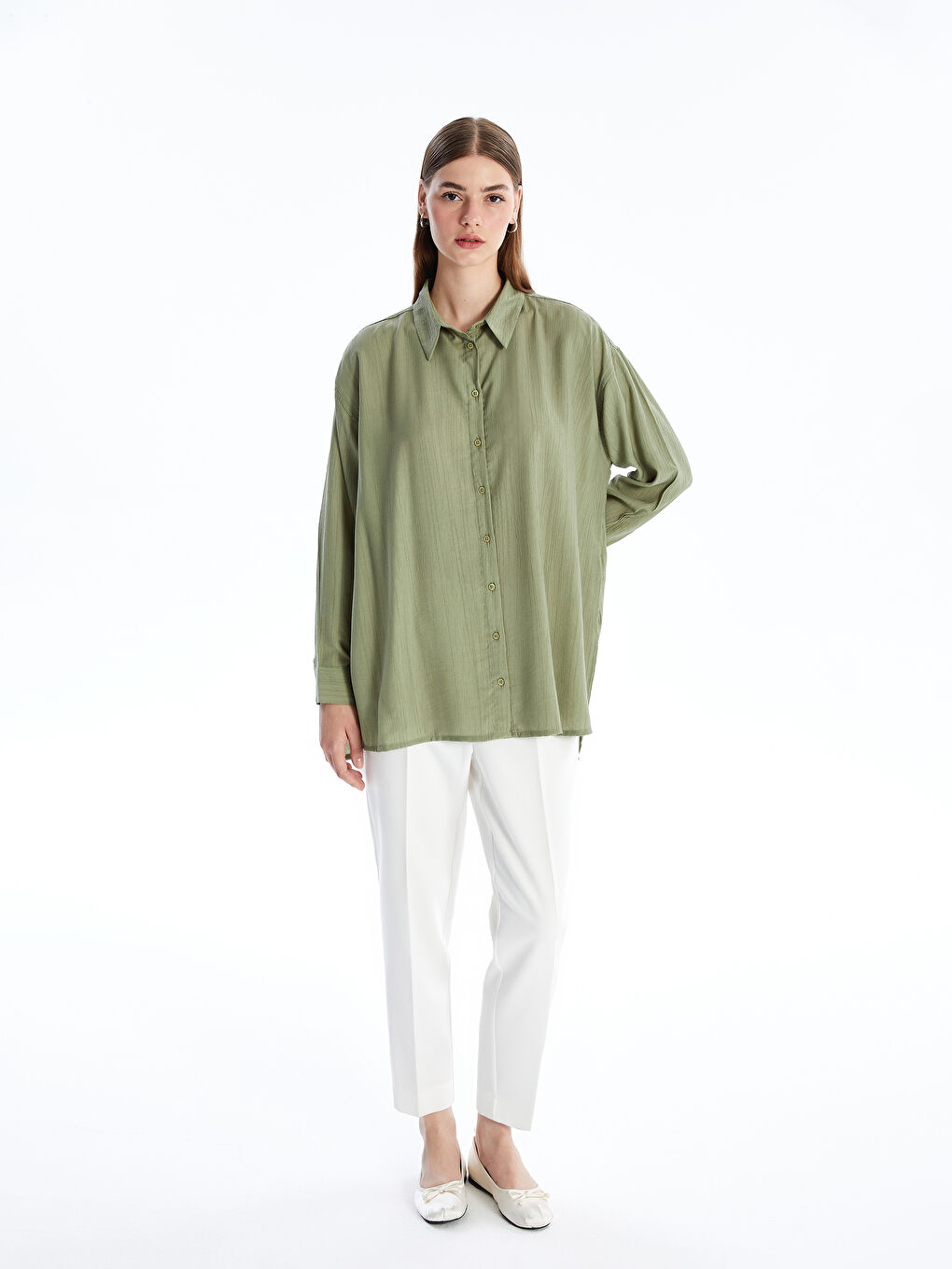 Plain Oversize Women's Shirt Tunic -S4AU73Z8-GUY