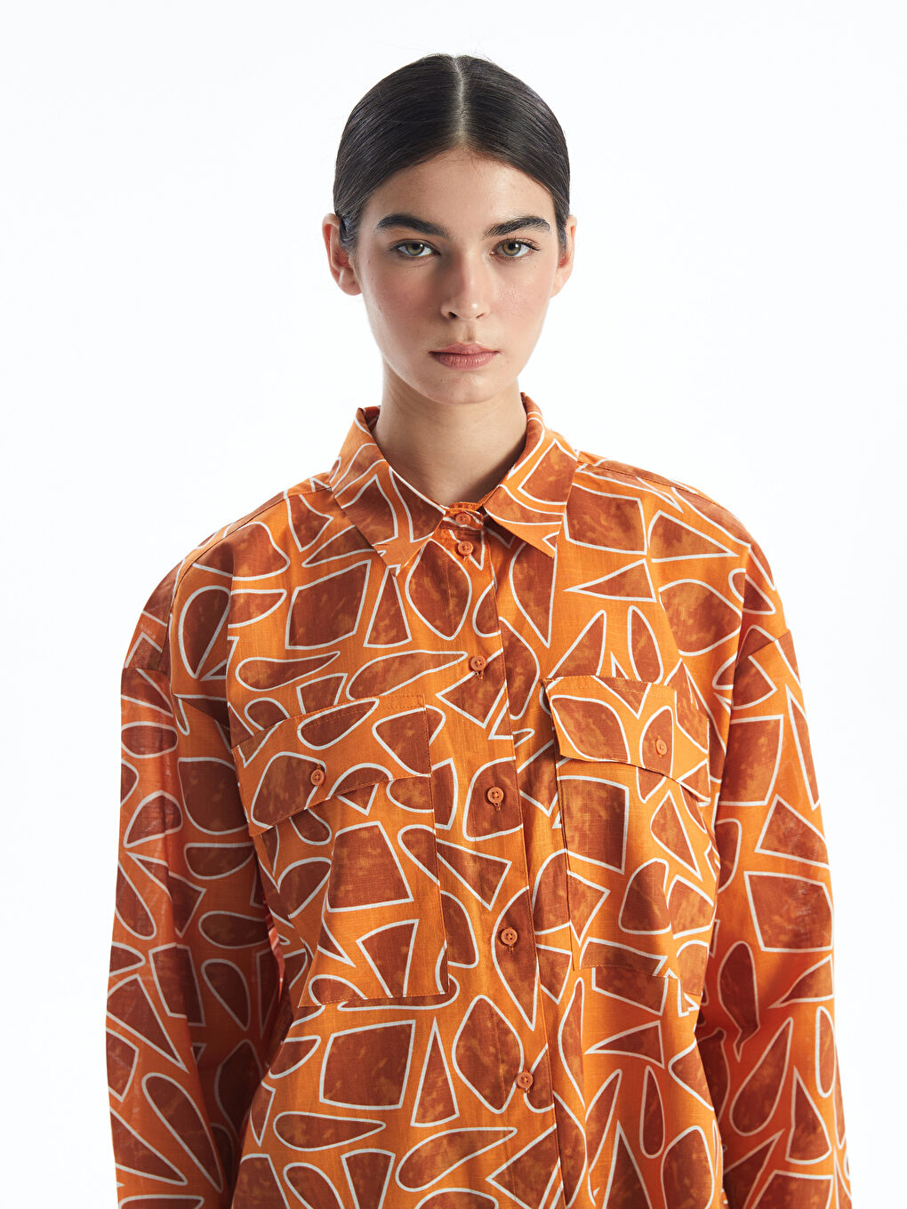 تونيك قميص واسع منقوش للسيدات-1