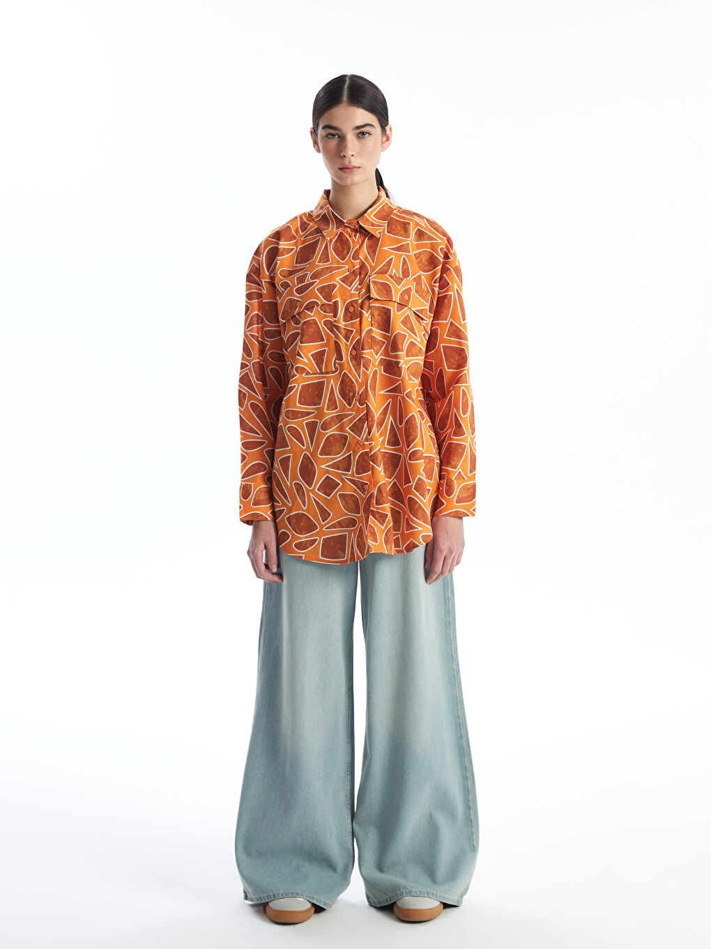 تونيك قميص واسع منقوش للسيدات-2