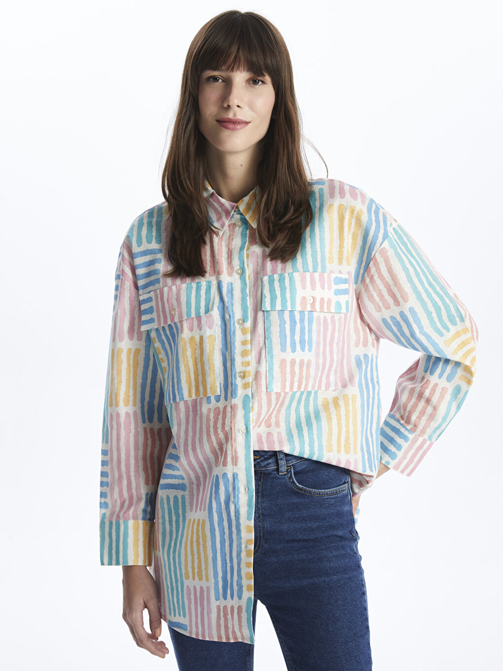 LCW Modest Patterned Oversize Women's Shirt Tunic -S4AU79Z8-LRA
