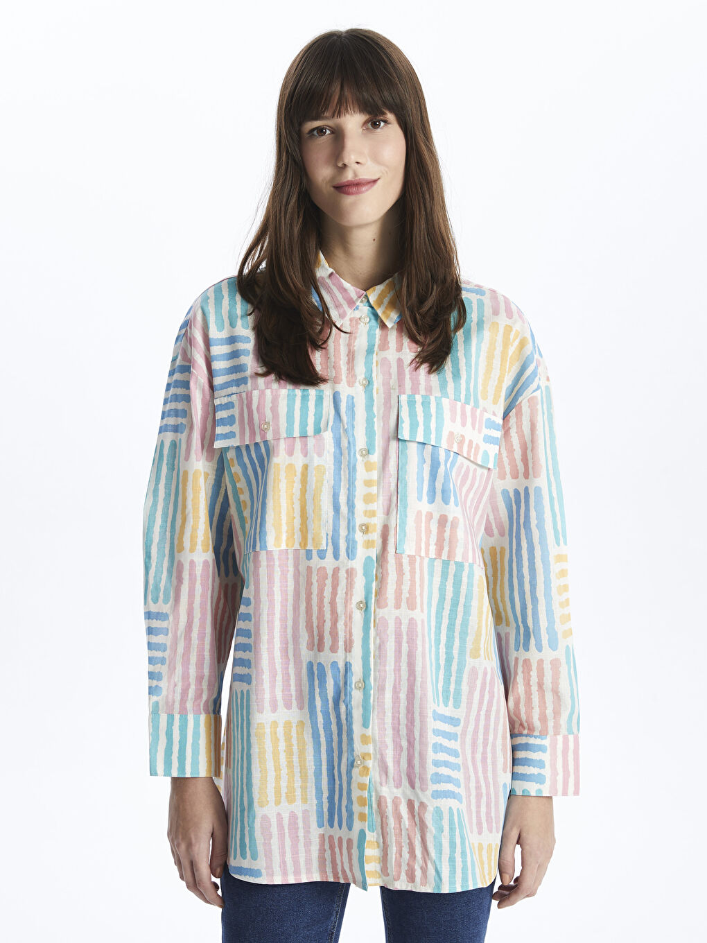 LCW Modest Patterned Oversize Women's Shirt Tunic -S4AU79Z8-LRA