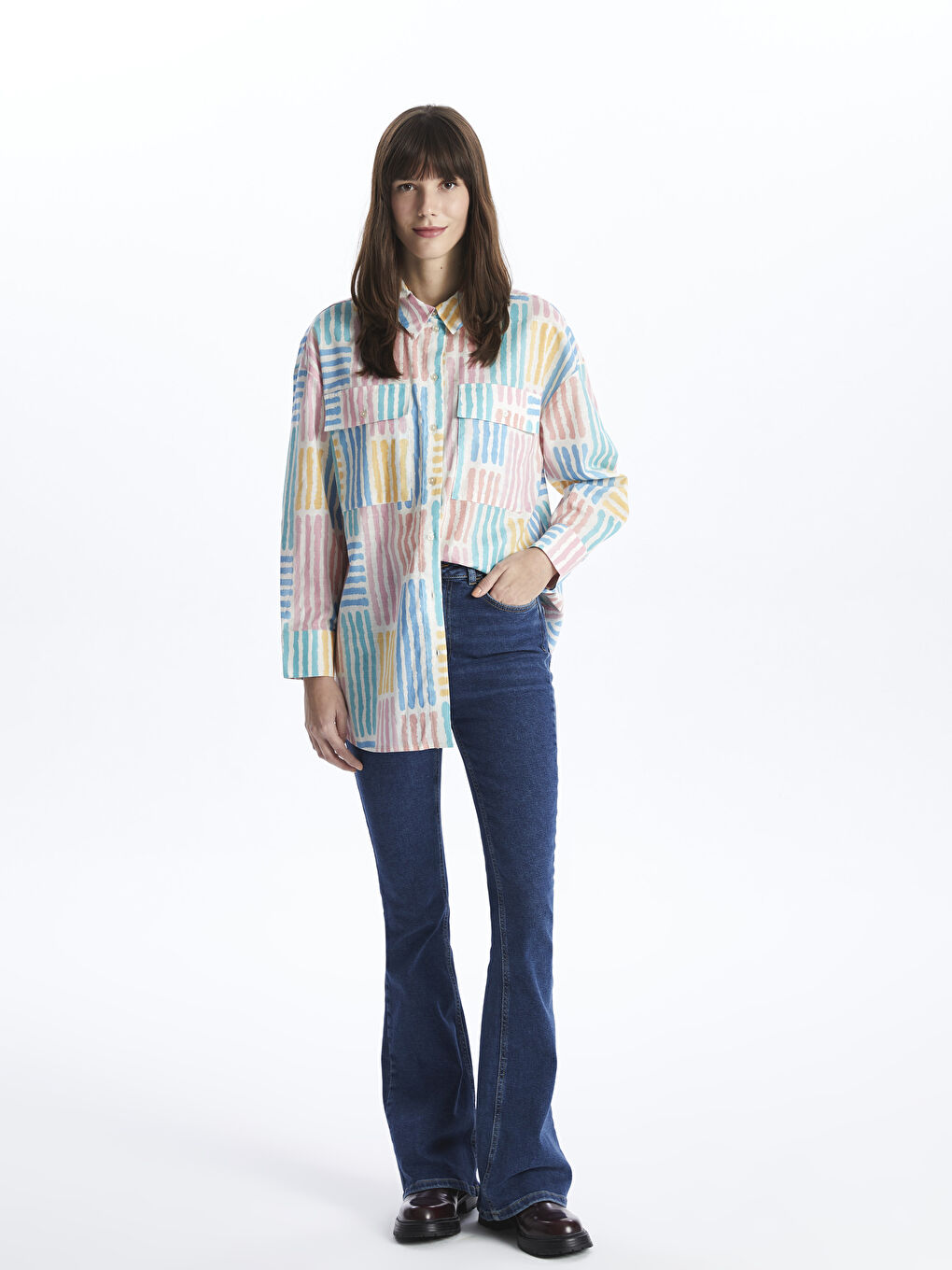 LCW Modest Patterned Oversize Women's Shirt Tunic -S4AU79Z8-LRA