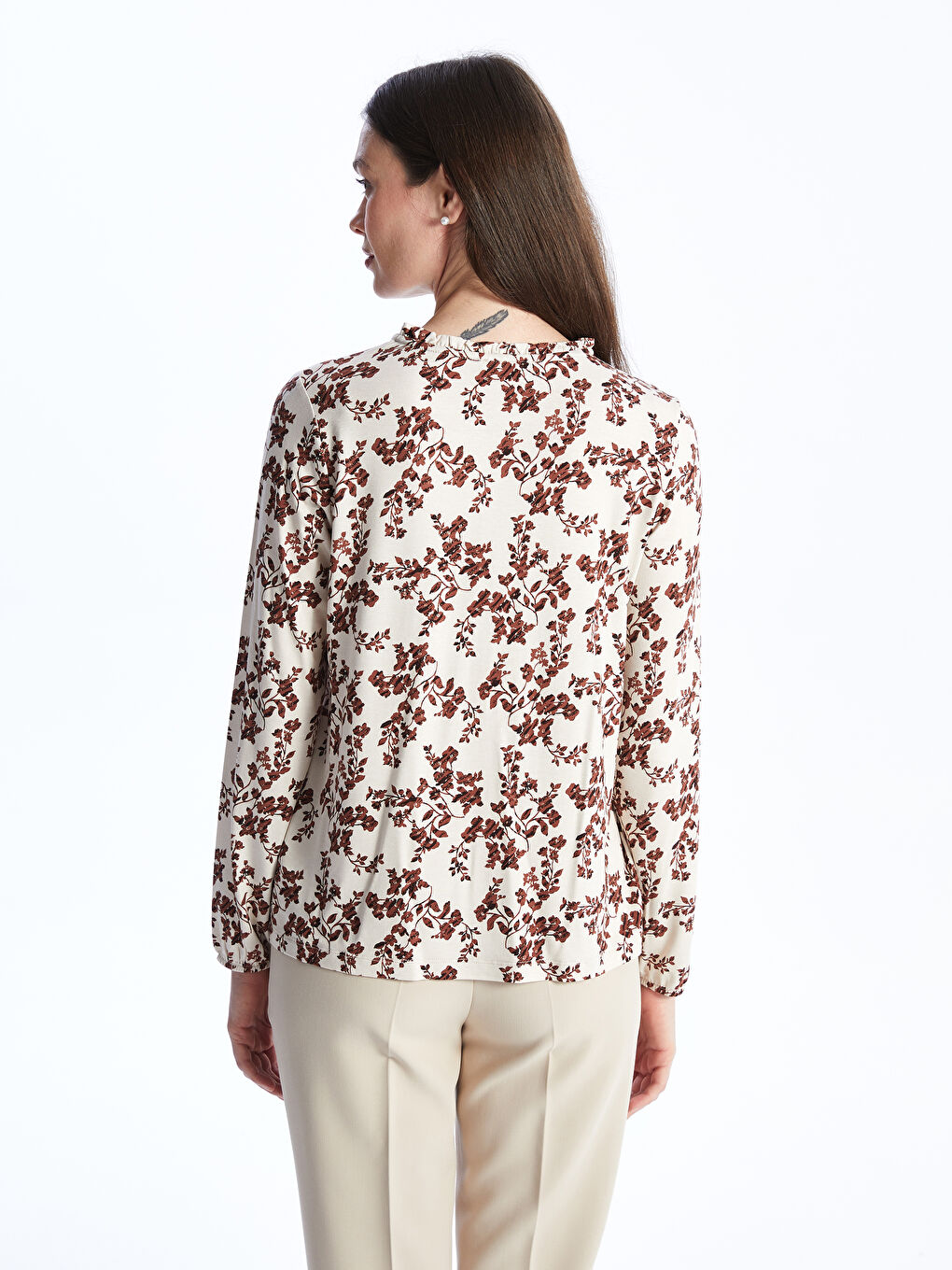 Tie Neck Floral Long Sleeve Women's Blouse-4
