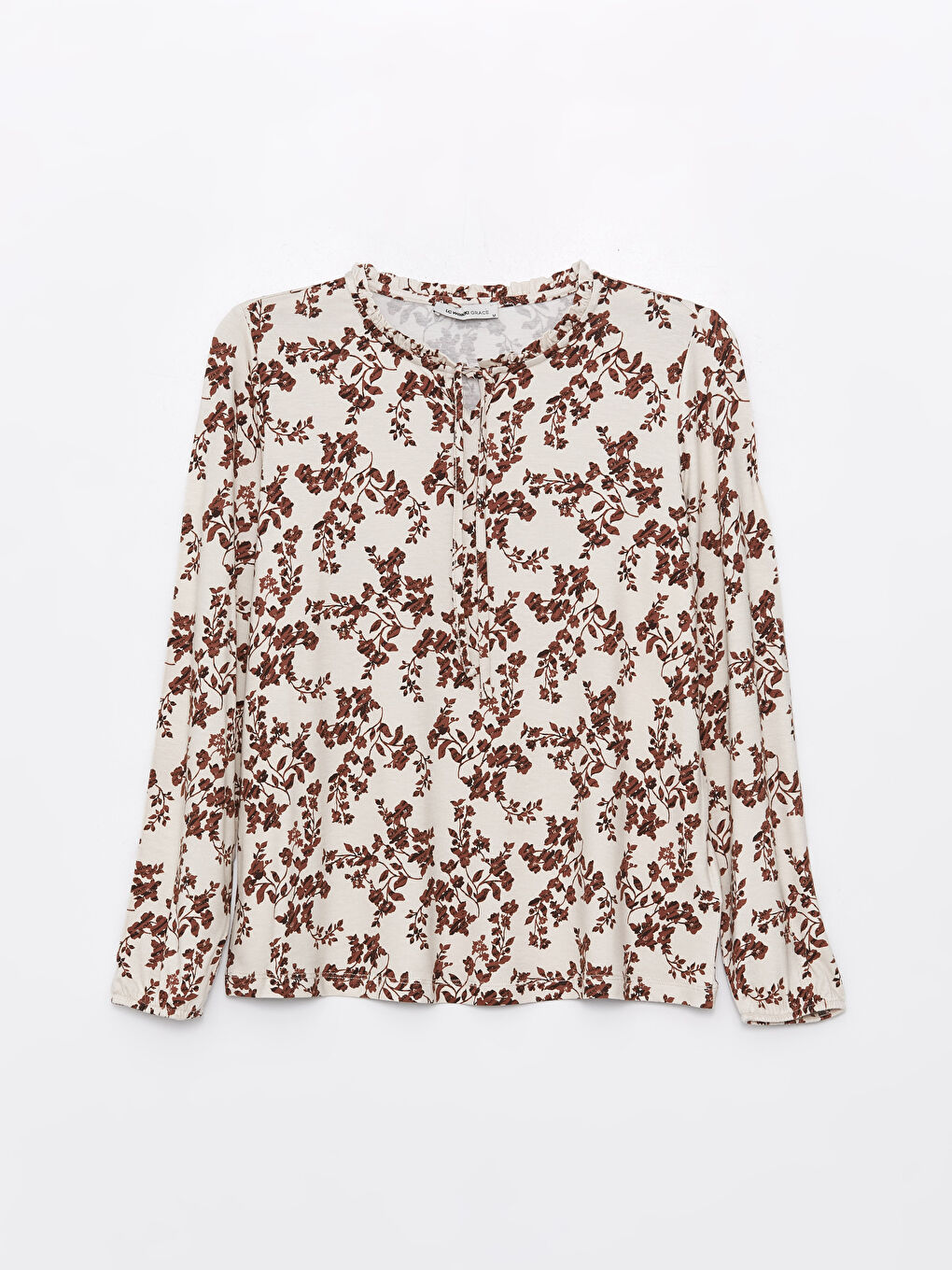 Tie Neck Floral Long Sleeve Women's Blouse-5