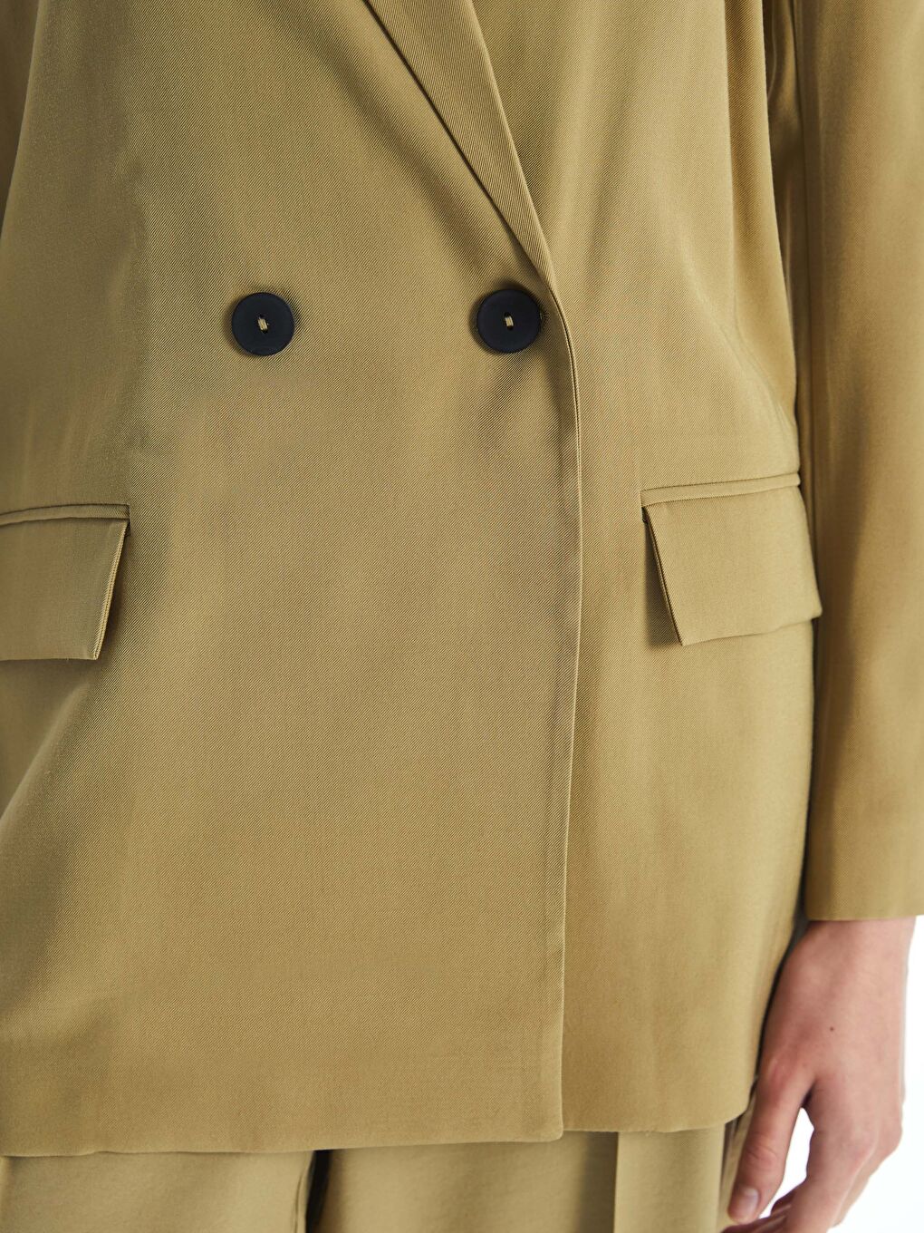 Haki Düz Uzun Kollu Kadın Blazer Ceket-6