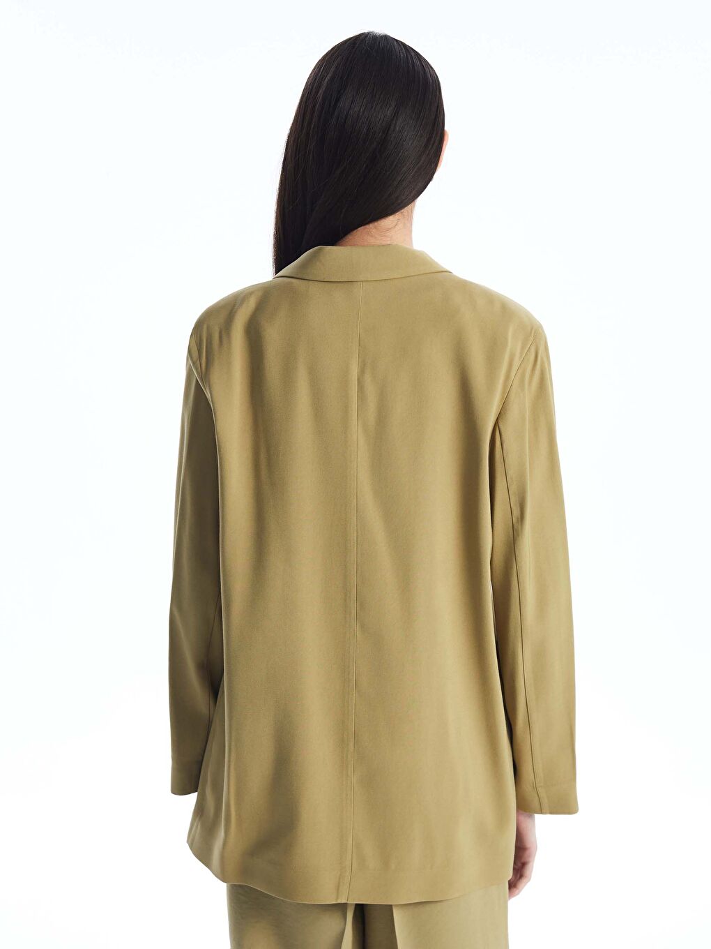 Haki Düz Uzun Kollu Kadın Blazer Ceket-8