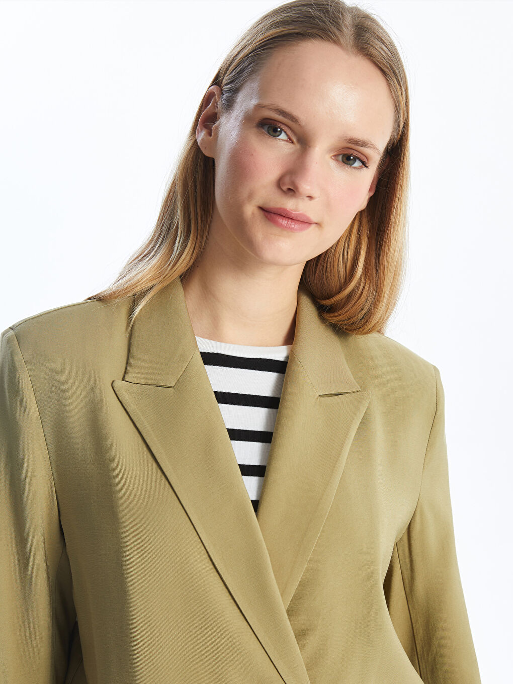 Haki Düz Uzun Kollu Kadın Blazer Ceket-3