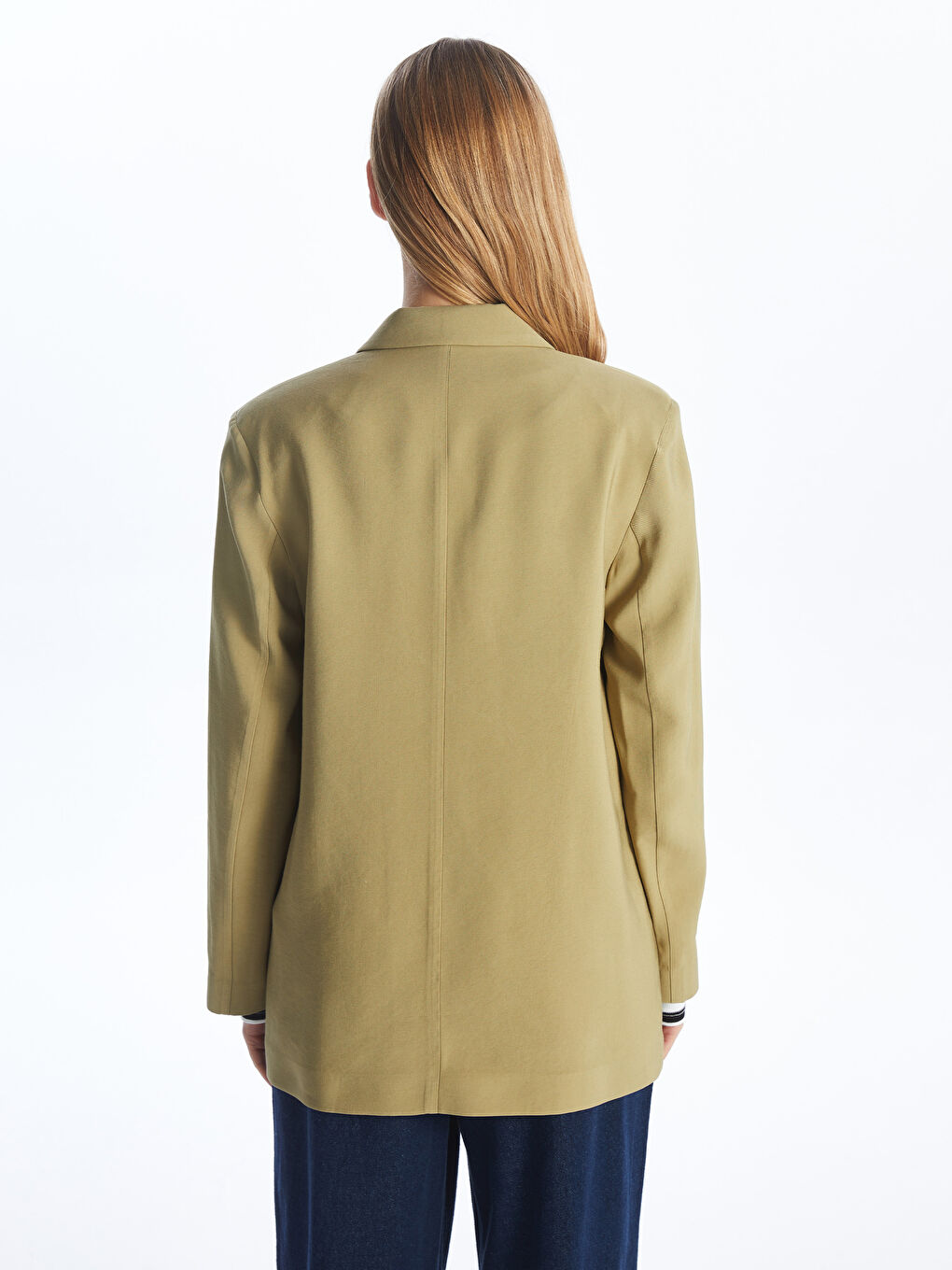 Haki Düz Uzun Kollu Kadın Blazer Ceket-9
