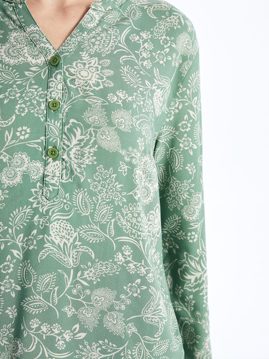 Blouse pour Femmes à Encolure en V échancré, Manches Longues, Motif Floral-3