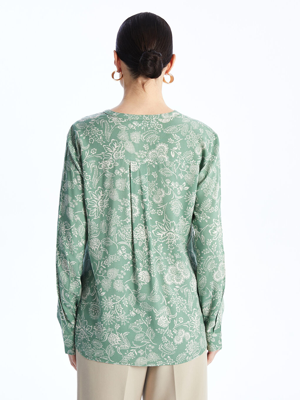 Blouse pour Femmes à Encolure en V échancré, Manches Longues, Motif Floral-4
