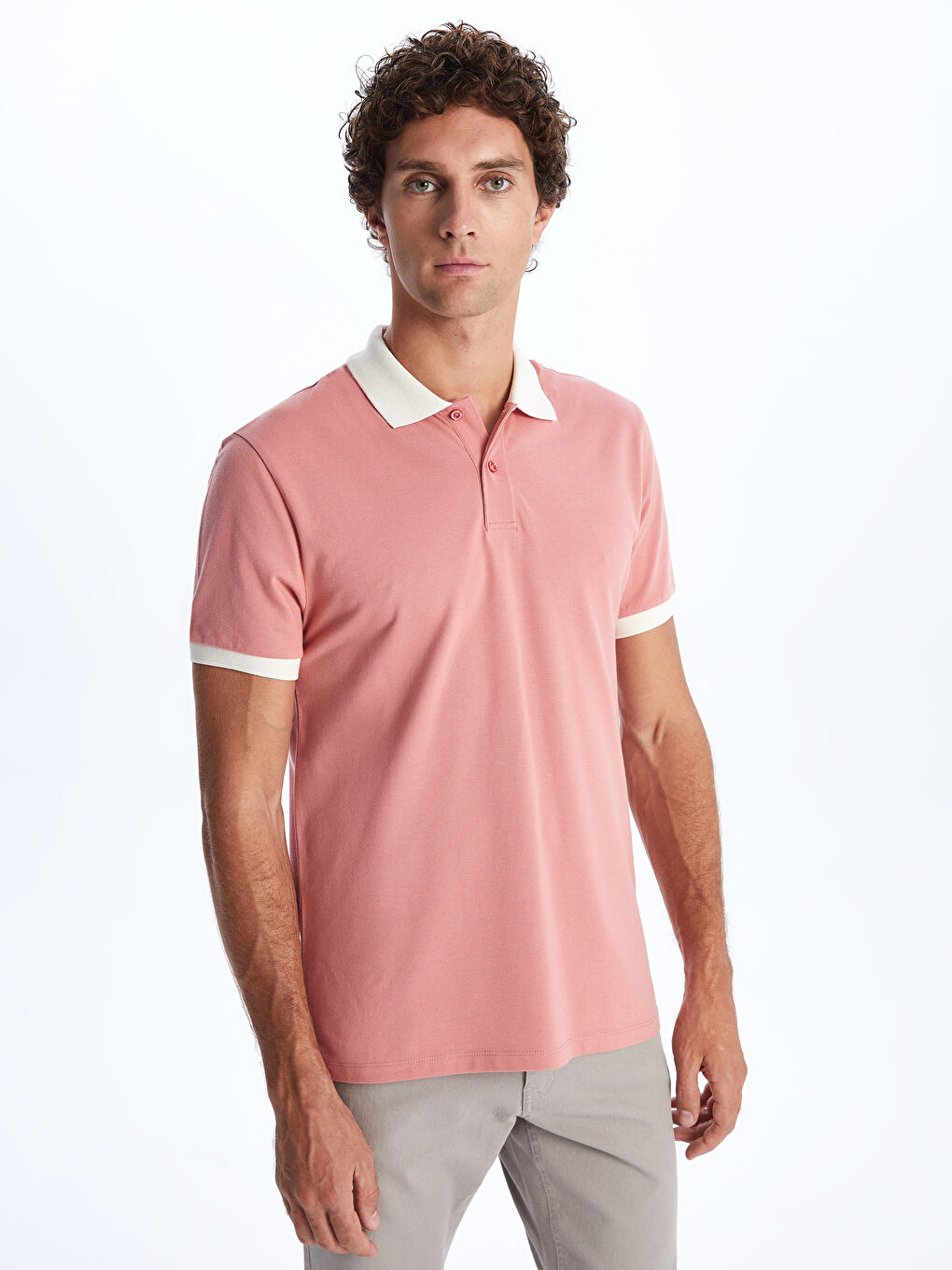 Pembe Polo Yaka Kısa Kollu Pike Erkek Tişört