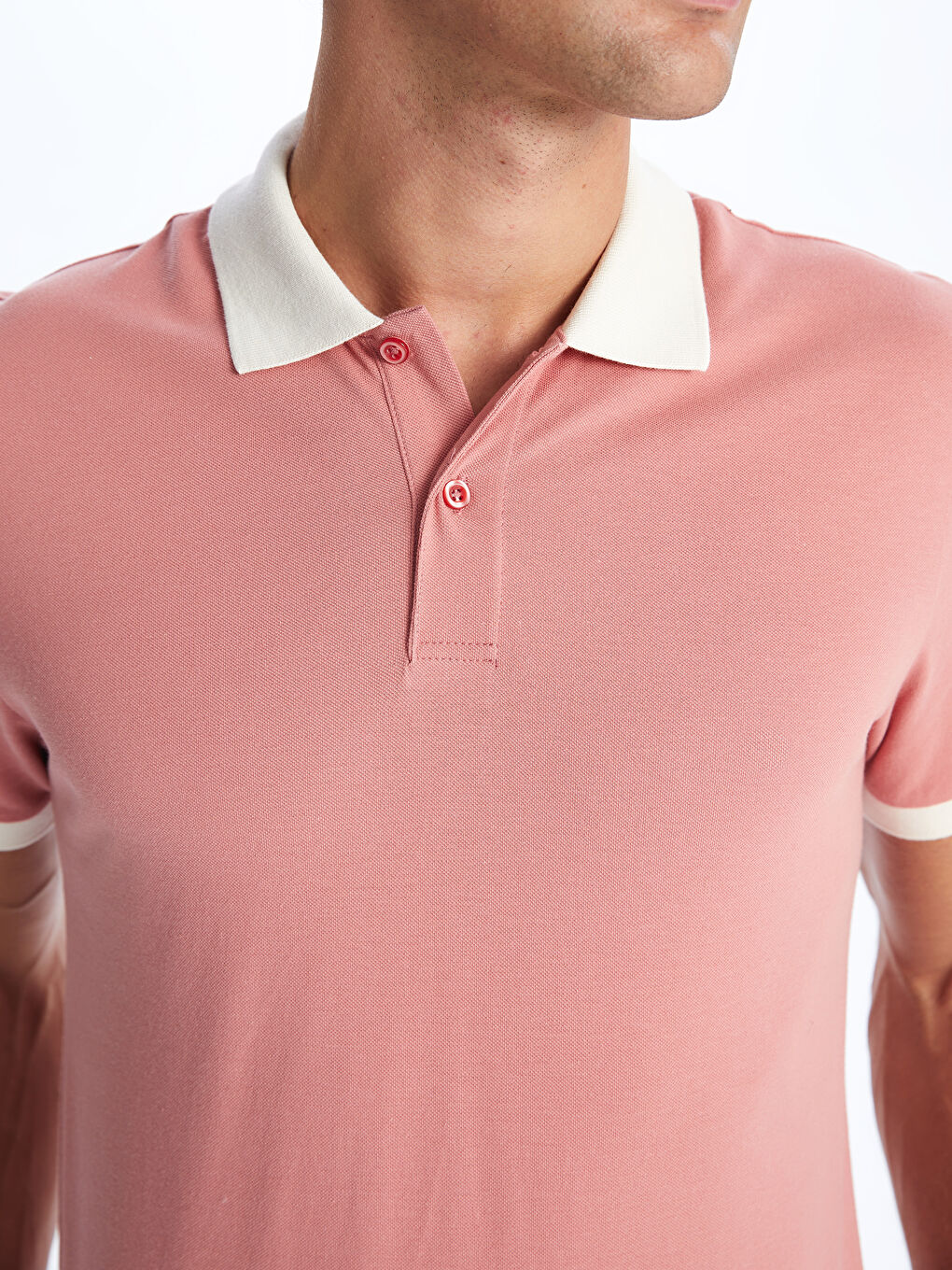 Pembe Polo Yaka Kısa Kollu Pike Erkek Tişört-3