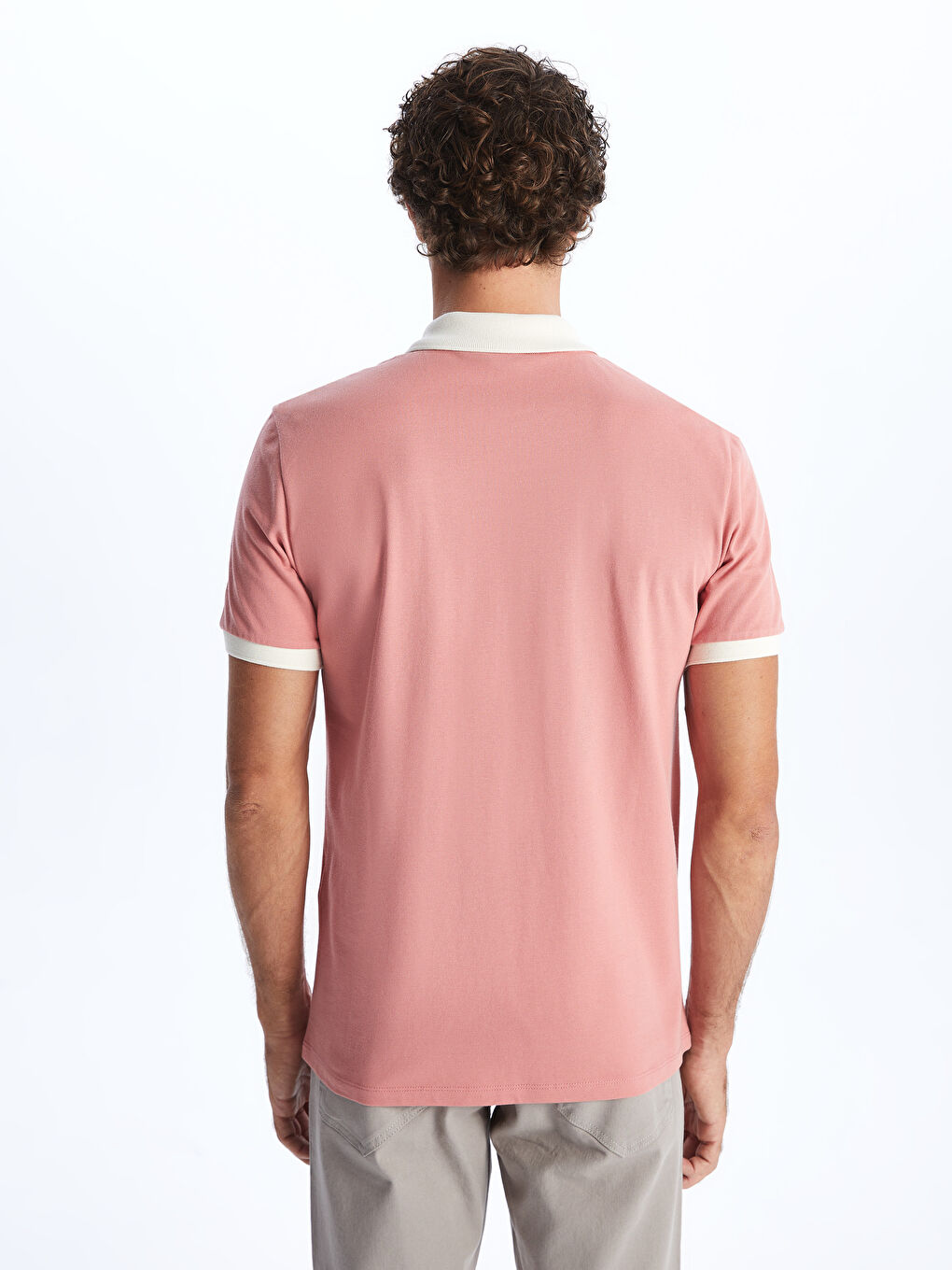 Pembe Polo Yaka Kısa Kollu Pike Erkek Tişört-4
