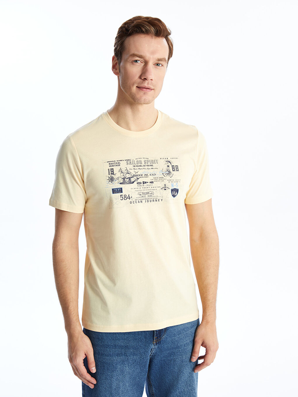 SOUTHBLUE Crew Neck Short Sleeve Printed Combed Cotton Men's T-shirt -S4AV72Z8-FDS