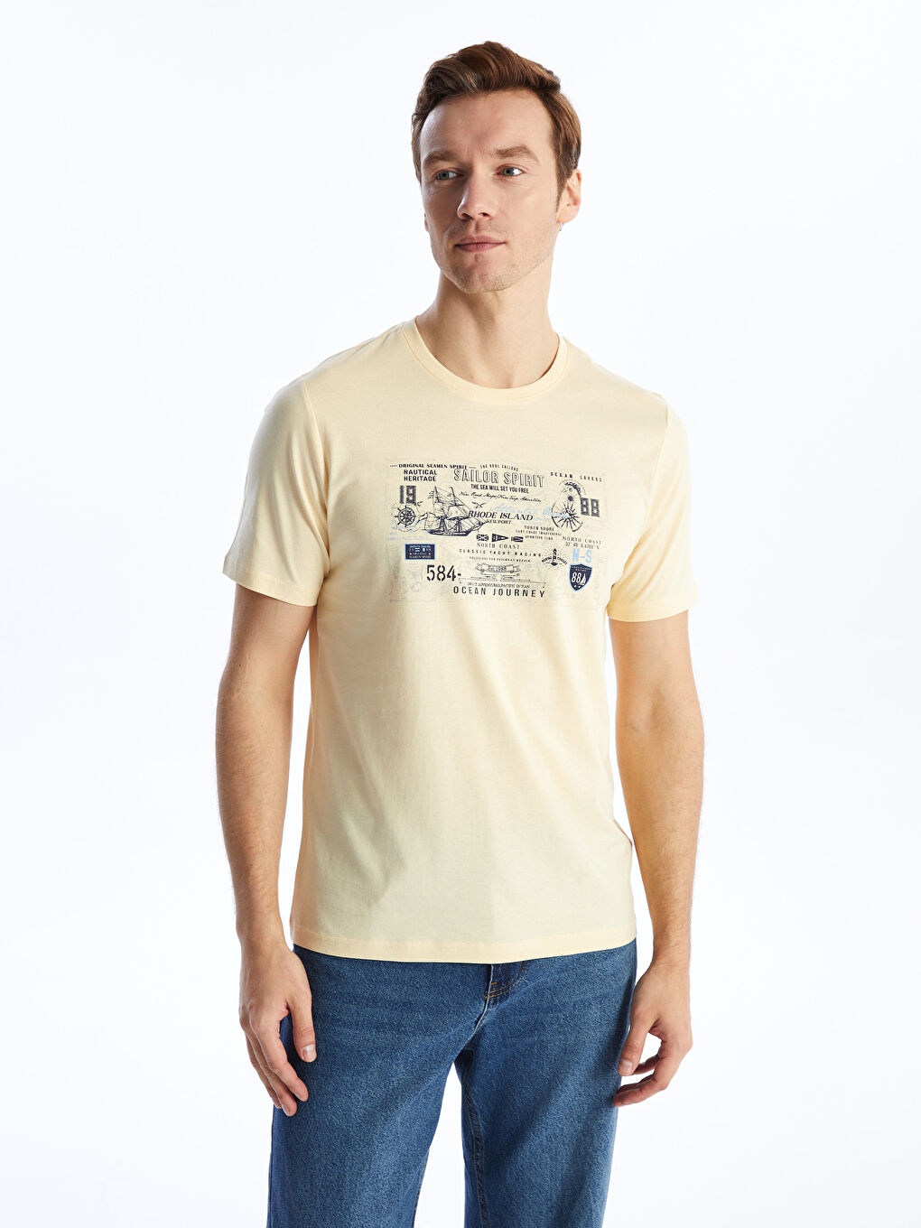 SOUTHBLUE Crew Neck Short Sleeve Printed Combed Cotton Men's T-shirt -S4AV72Z8-FDS