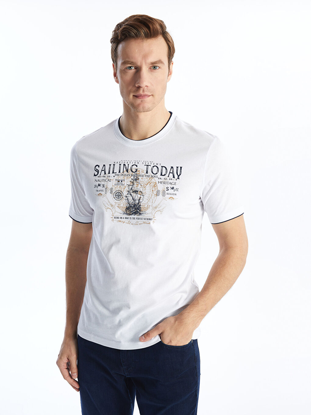 Crew Neck Short Sleeve Printed Combed Cotton Men's T-shirt -S4AY02Z8-Q6K