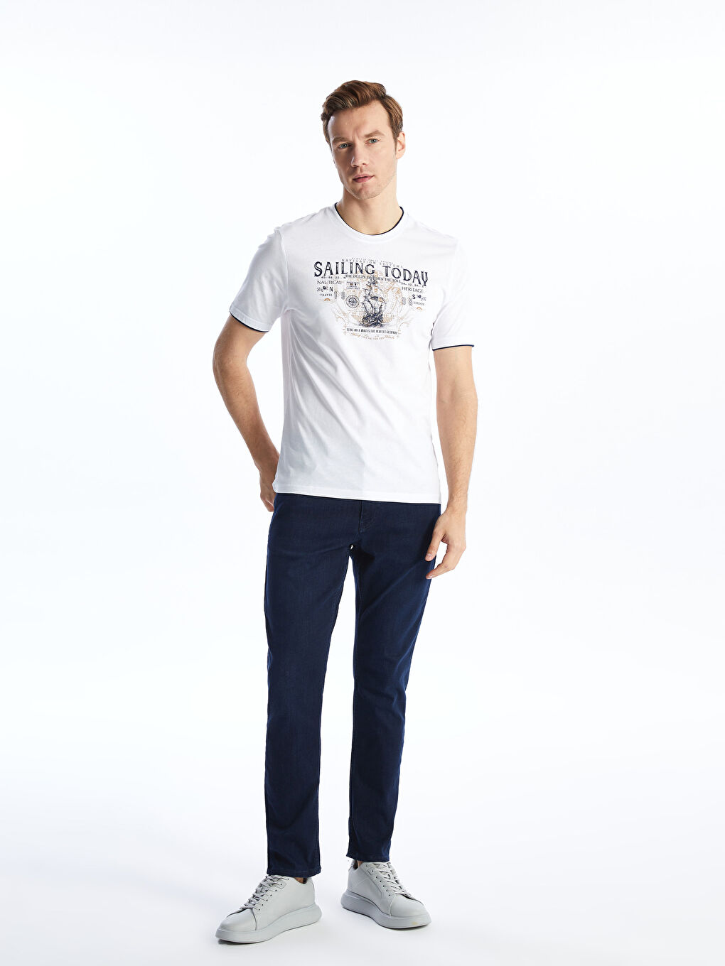 Crew Neck Short Sleeve Printed Combed Cotton Men's T-shirt -S4AY02Z8-Q6K