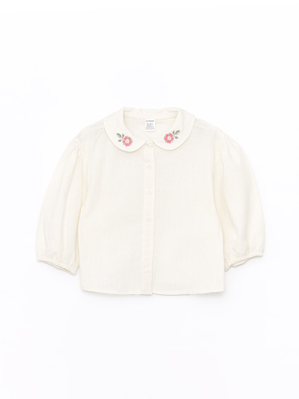 LCW Kids Ekru Bebe Yaka Nakışlı Kız Bebek Gömlek