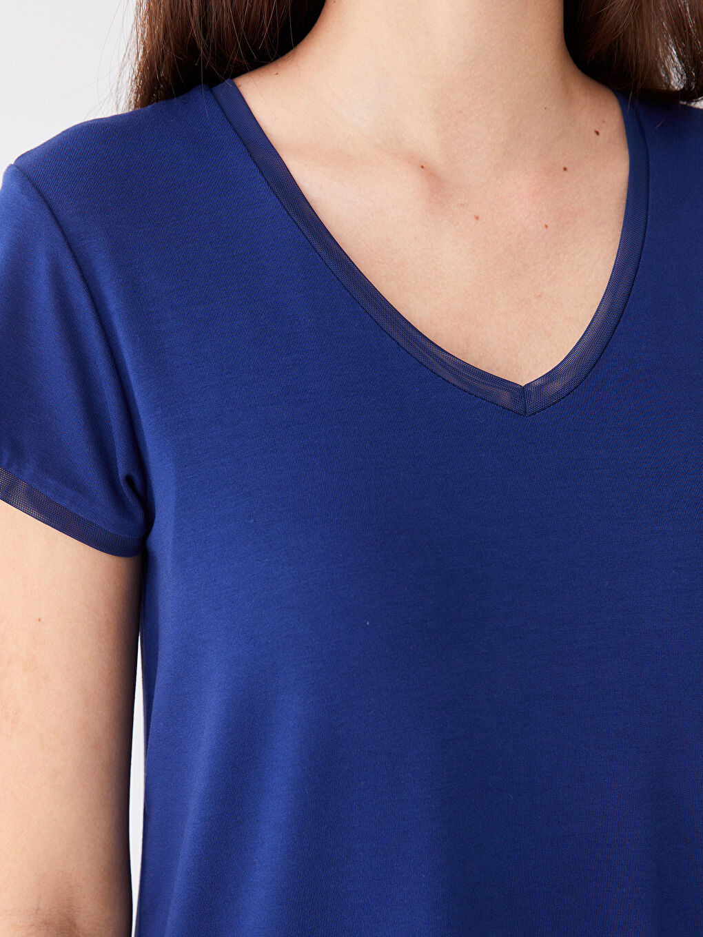 V-подібний виріз Простий Короткий рукав Нічна сорочка для жінок-3