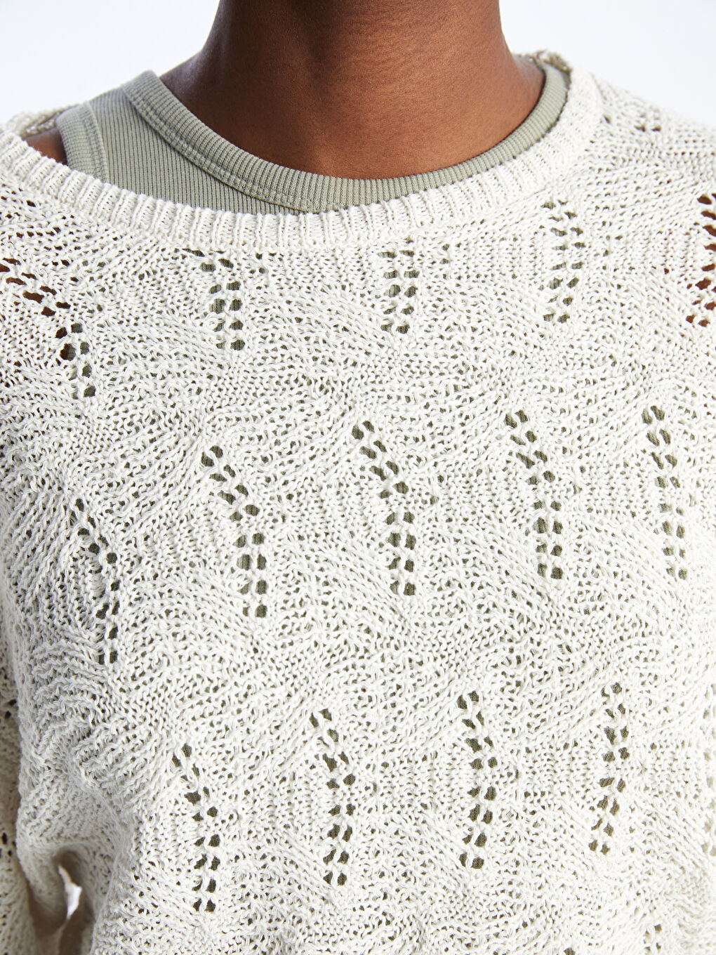 Crew Neck Hole-Knitted Long Sleeve Women's Knitwear Sweater-3