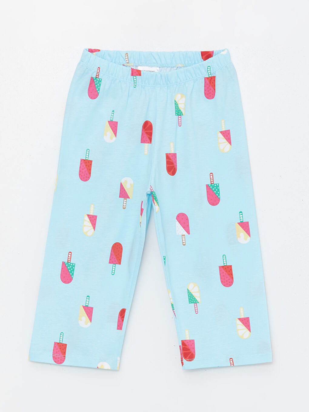 Mavi Beli Lastikli Kız Çocuk Kapri Pijama Alt