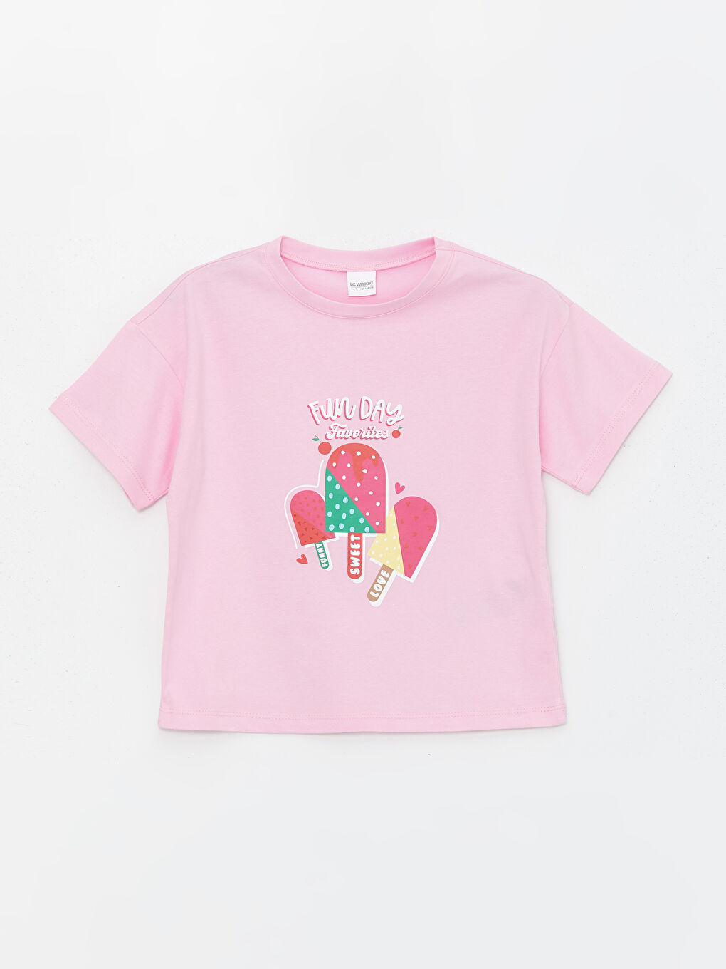 LCW Kids Pembe Leylak Bisiklet Yaka Baskılı Kısa Kollu Kız Çocuk Pijama Takımı - 1