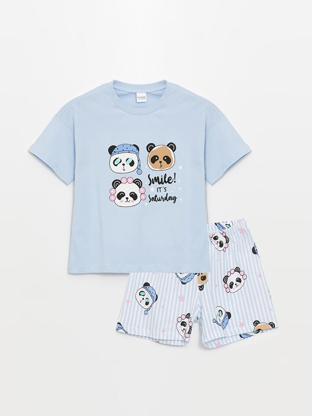 Crew Neck Printed Short Sleeve Girl's Short Pajamas Set -S4AY32Z4-G0K