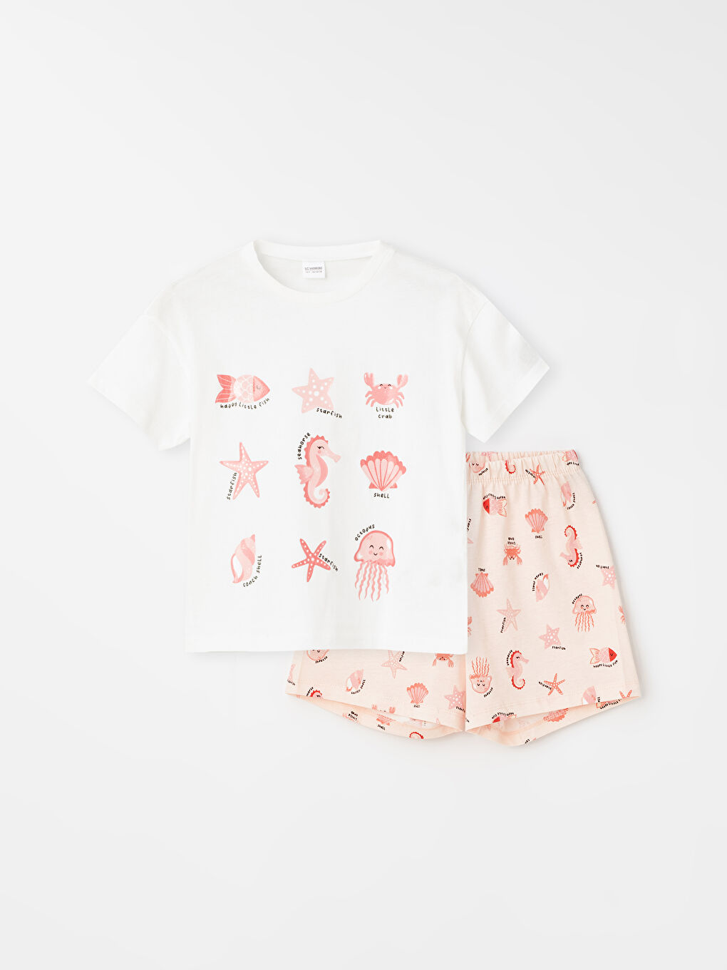 Crew Neck Printed Short Sleeve Girl's T-Shirt and Shorts -S4AY68Z4-FTM