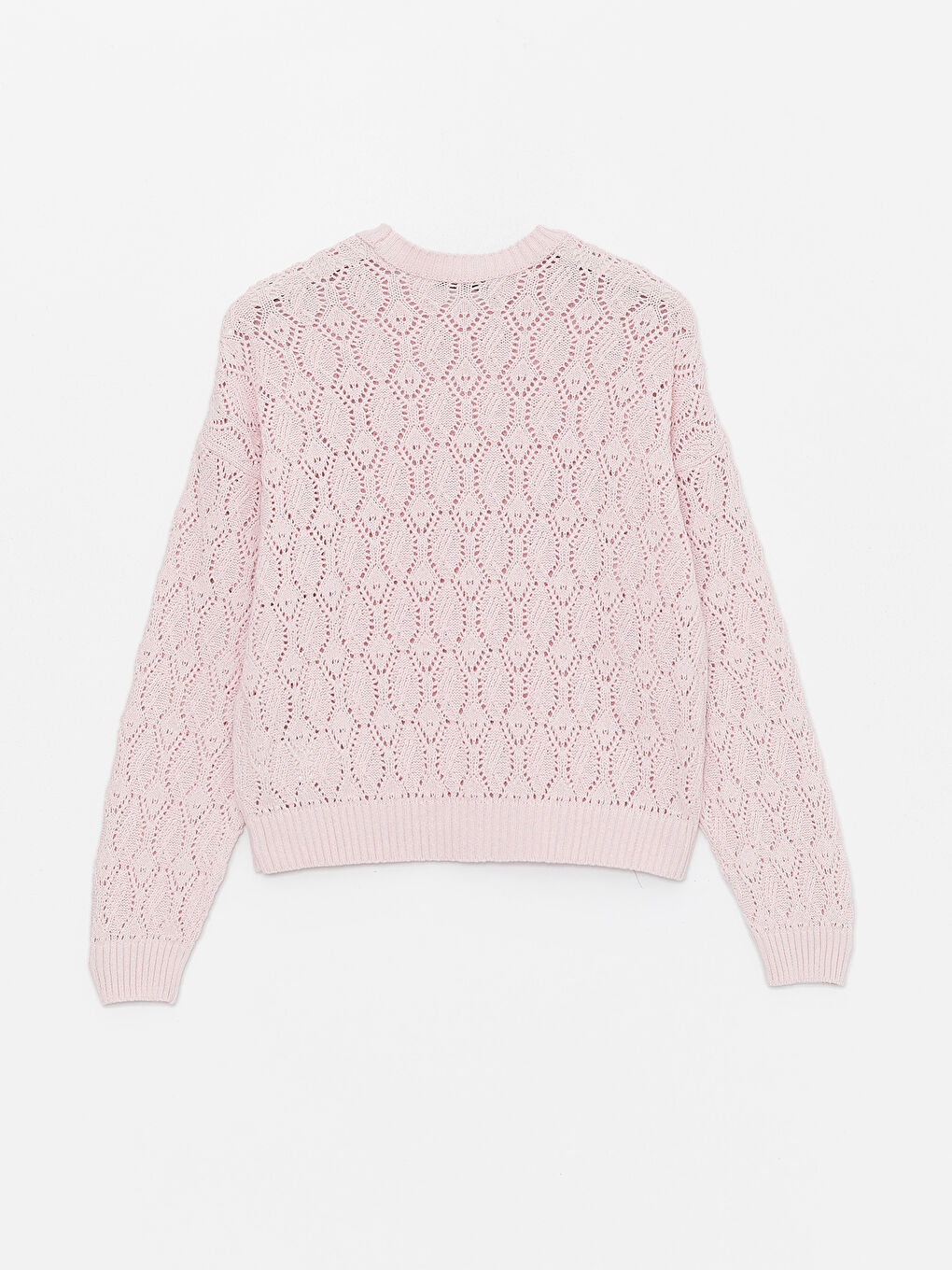 Pembe Bisiklet Yaka Ajurlu Uzun Kollu Oversize Kadın Triko Kazak-6