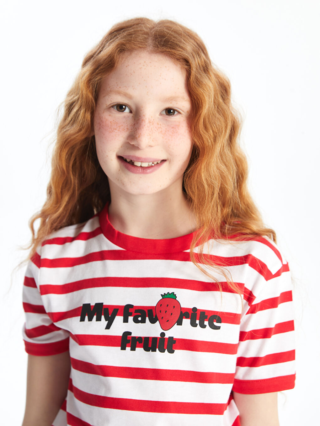 Crew Neck Striped Short-Sleeve Girl's Crop T-Shirt -S4AY81Z4-LJE