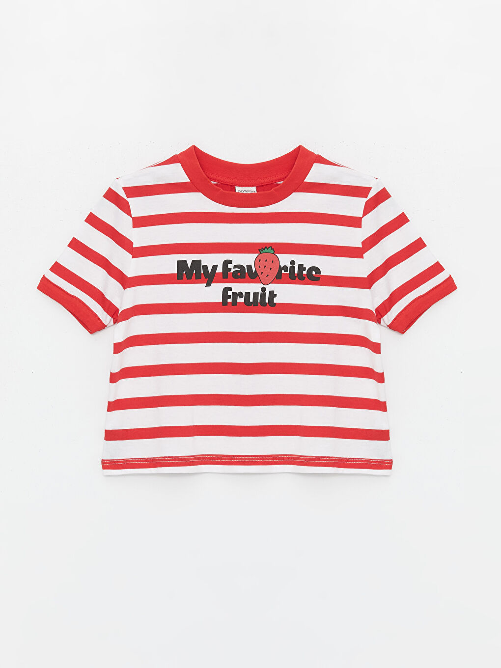 Crew Neck Striped Short-Sleeve Girl's Crop T-Shirt -S4AY81Z4-LJE