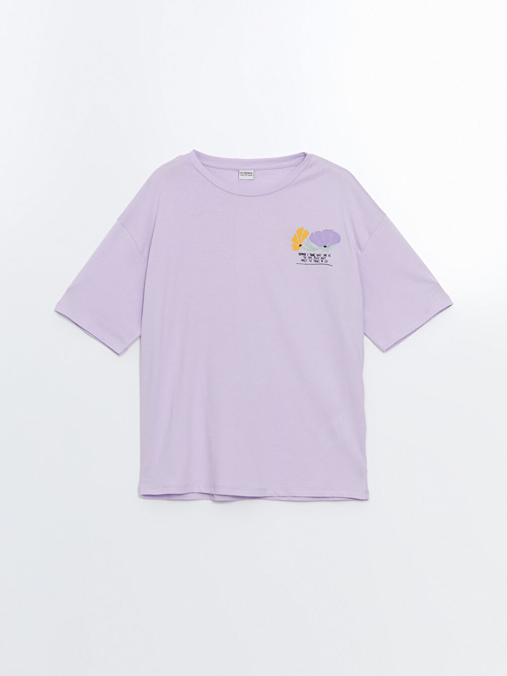 Lila Bisiklet Yaka Baskılı Kısa Kollu Kız Çocuk Tişört