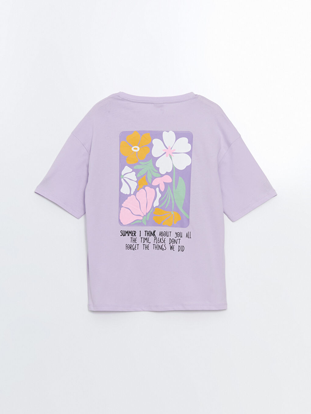 Lila Bisiklet Yaka Baskılı Kısa Kollu Kız Çocuk Tişört-2