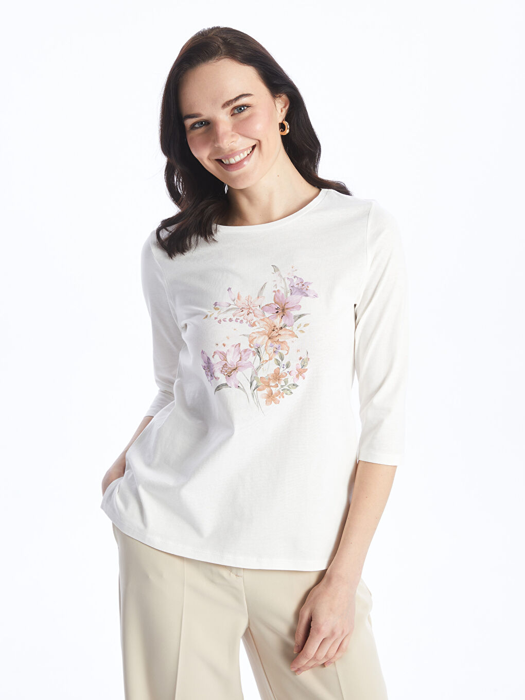 LCW Grace Crew Neck Printed Women's T-Shirt -S4AY89Z8-EEW