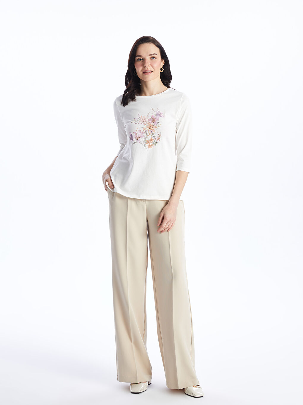 LCW Grace Crew Neck Printed Women's T-Shirt -S4AY89Z8-EEW