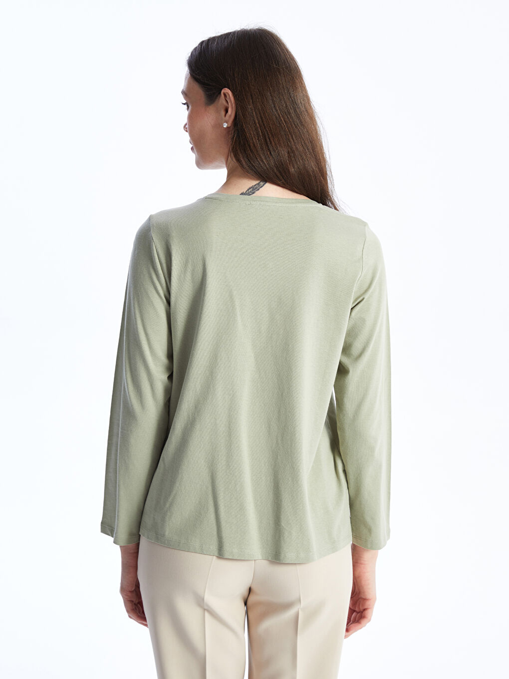 LCW Grace Crew Neck Embroidered Long Sleeve Women's T-Shirt -S4AY93Z8-GGY