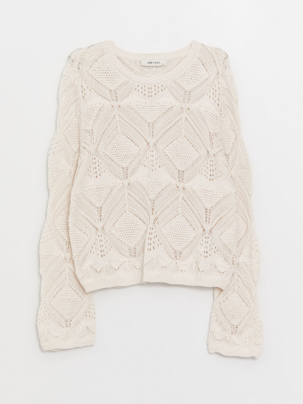 әйелдерге арналған ұзын жең дөңгелек жағалы тесік тоқыма трикотаж жемпір-6