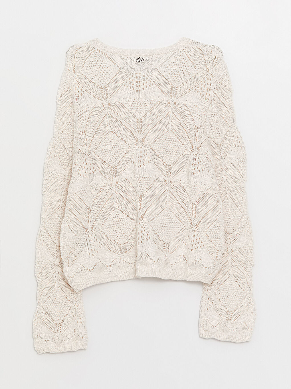 әйелдерге арналған ұзын жең дөңгелек жағалы тесік тоқыма трикотаж жемпір-7