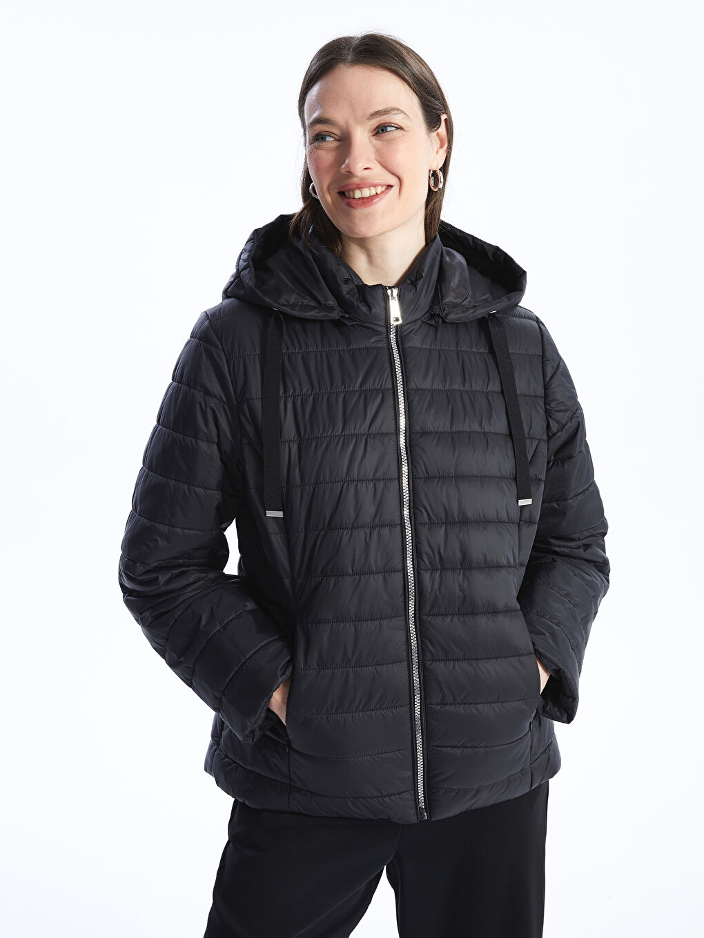 Women's Hooded Plain Puffer Coat -S4BA05Z8-CVL