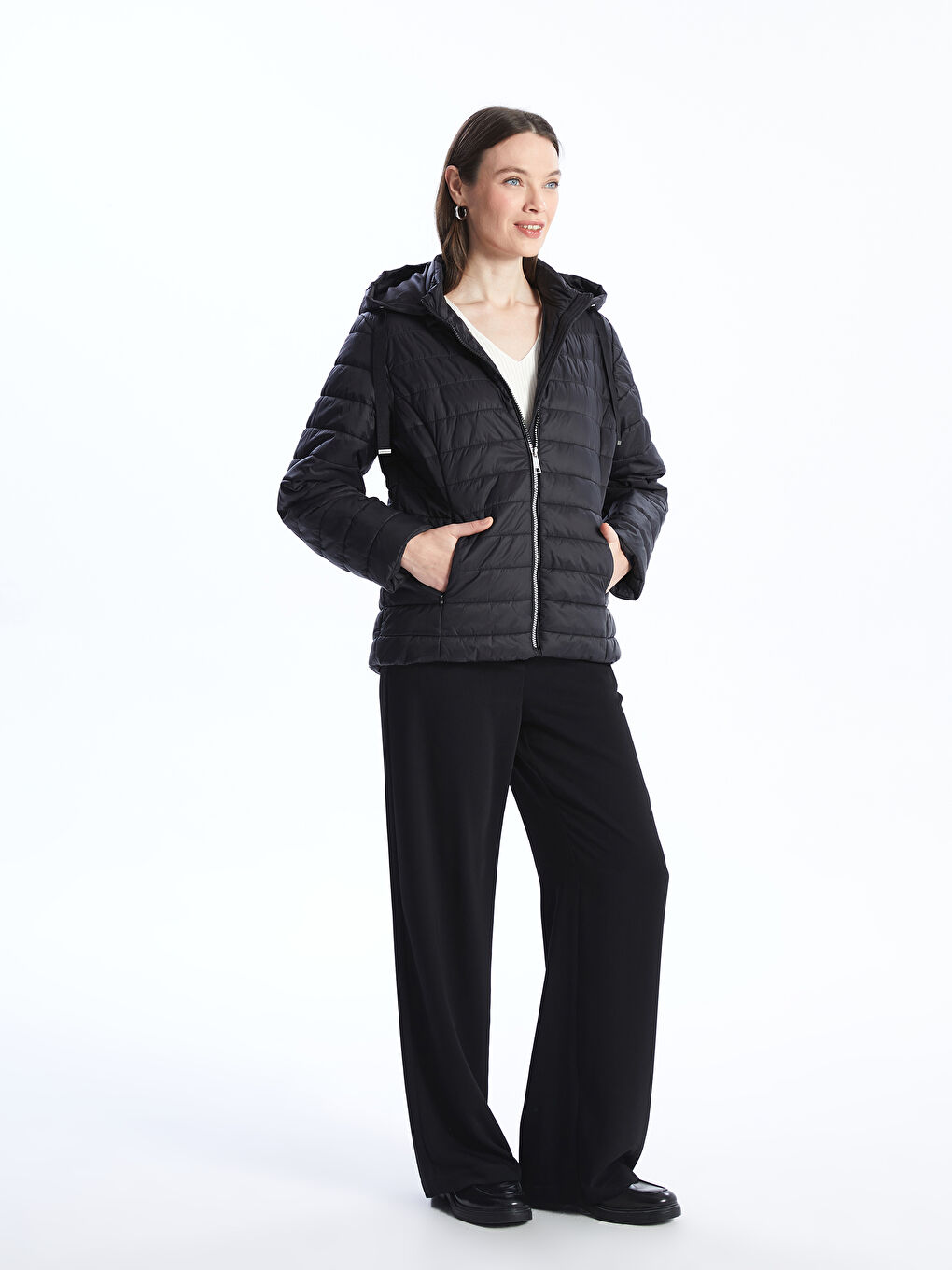 Women's Hooded Plain Puffer Coat -S4BA05Z8-CVL