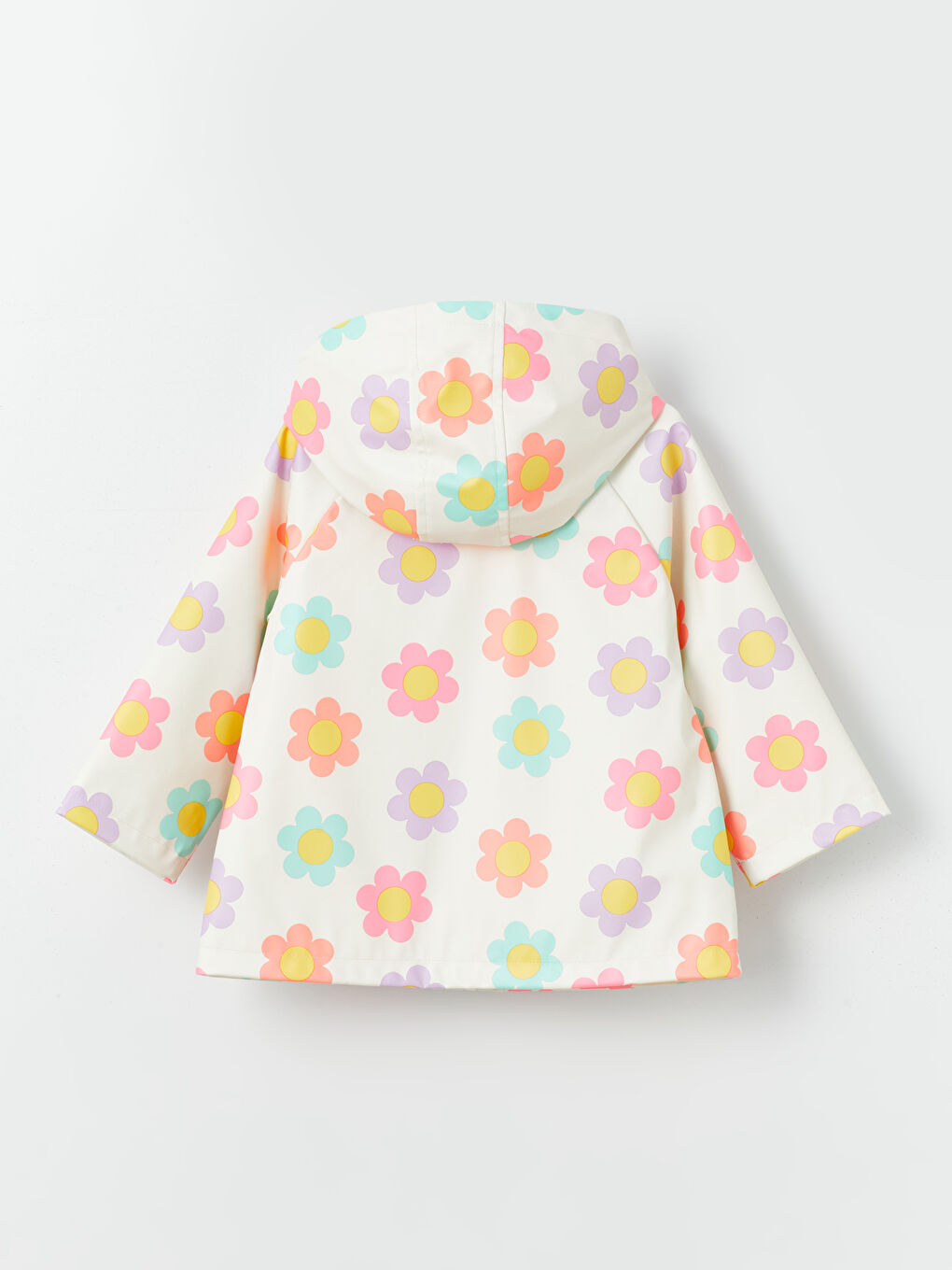 კაპიუშონიანი გრძელმკლავიანი ყვავილოვანი გოგონებისთვის საწვიმარი ქურთუკი-1