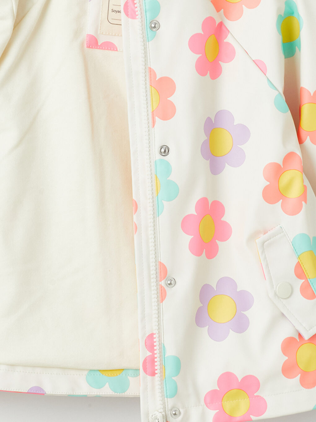 კაპიუშონიანი გრძელმკლავიანი ყვავილოვანი გოგონებისთვის საწვიმარი ქურთუკი-2