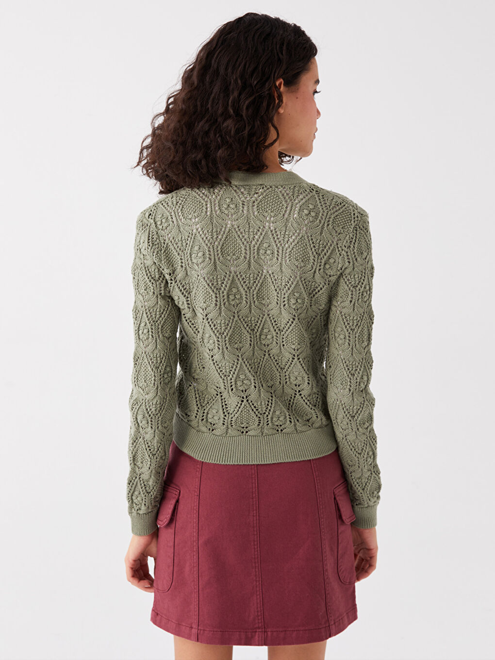 V-Neck Self Patterned Long Sleeve Women's Knitwear Cardigan-4