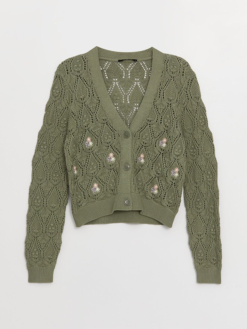 V-Neck Self Patterned Long Sleeve Women's Knitwear Cardigan-5