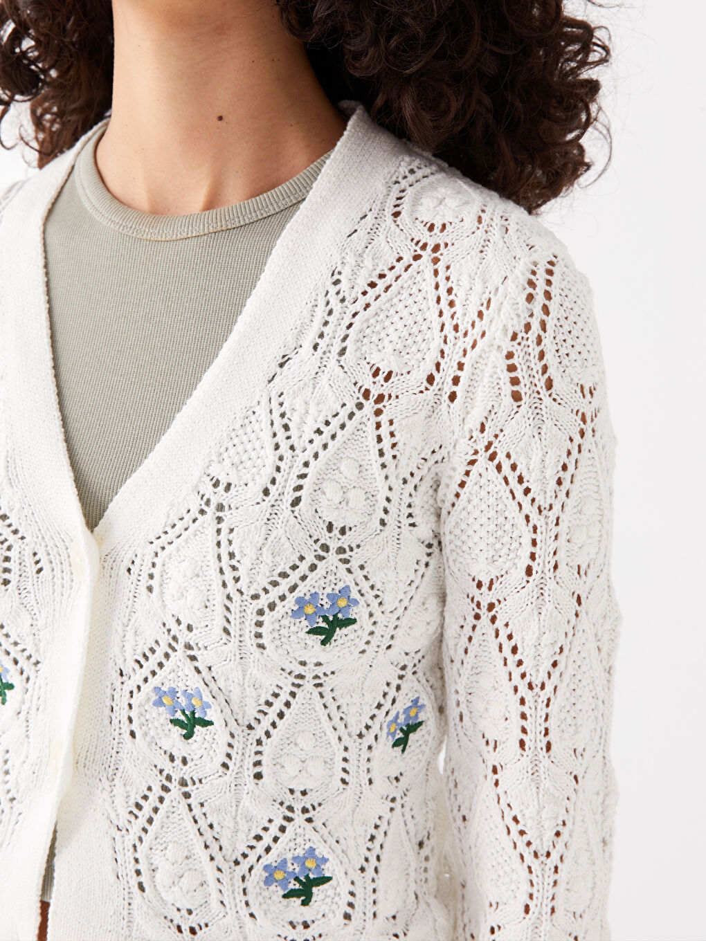 XSIDE V-Neck Self Patterned Long Sleeve Women's Knitwear Cardigan -S4BA55Z8-R9J