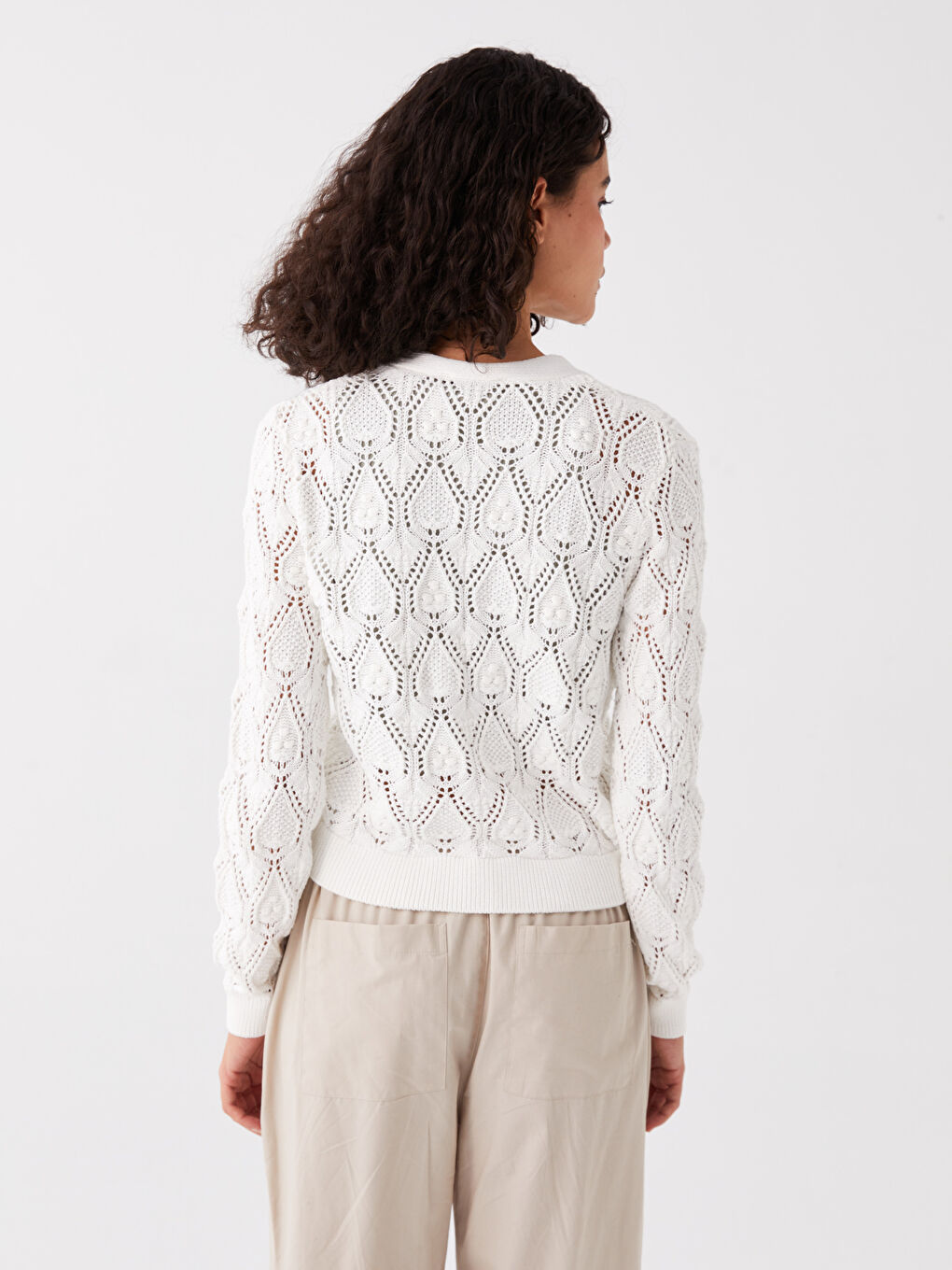 XSIDE V-Neck Self Patterned Long Sleeve Women's Knitwear Cardigan -S4BA55Z8-R9J