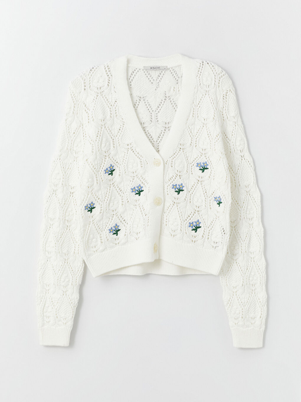XSIDE V-Neck Self Patterned Long Sleeve Women's Knitwear Cardigan -S4BA55Z8-R9J