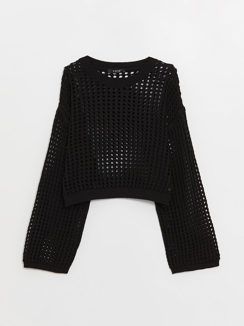 سترة تريكو بياقة دائرية بنقشة ذاتية وكم طويل للسيدات-5