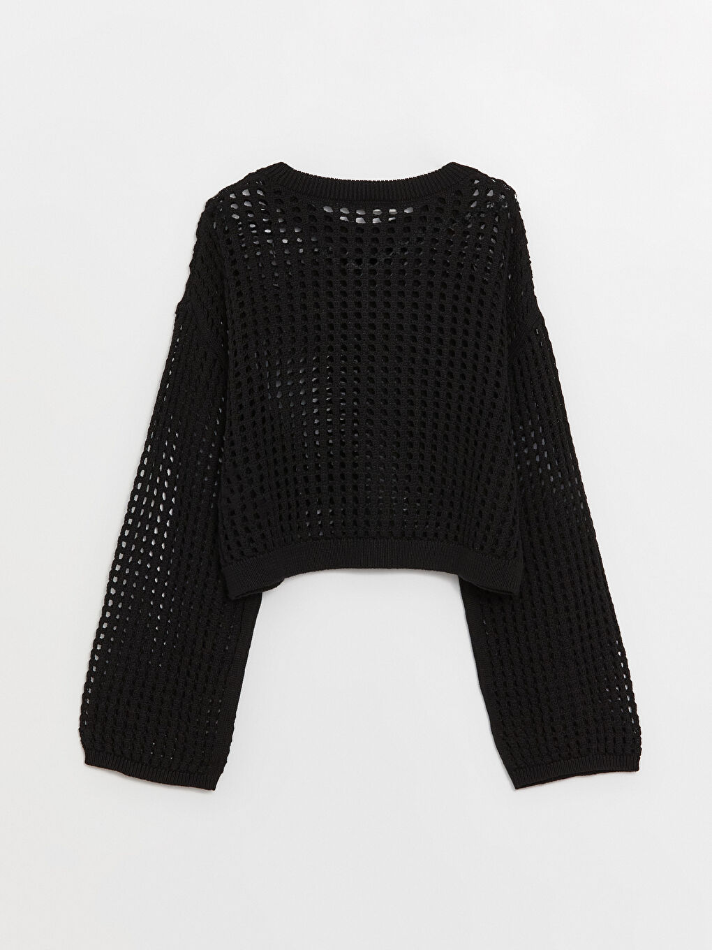 سترة تريكو بياقة دائرية بنقشة ذاتية وكم طويل للسيدات-6