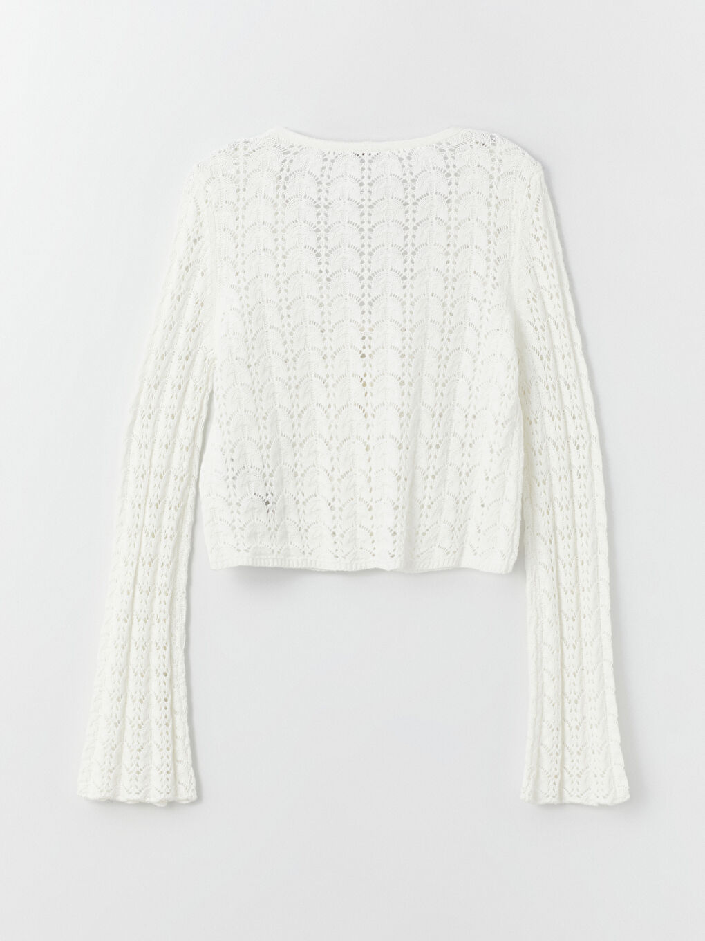 كارديجان تريكو للسيدات بفتحة رقبة على شكل حرف V وكم طويل ومحبوك بثقوب ومحصول-6